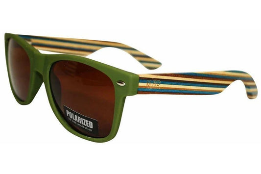 Sunglasses - Green wtih Striped Bamboo Arms