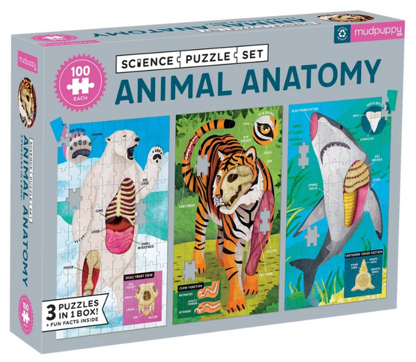 Animal Anatomy Science Puzzle Set (3x100pc puzzles)