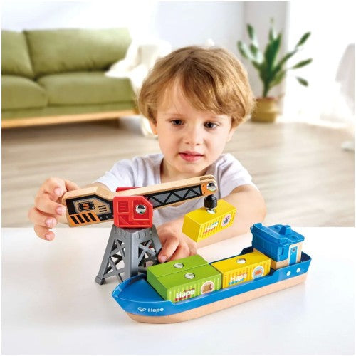 Hape Cargo Ship & Crane Set