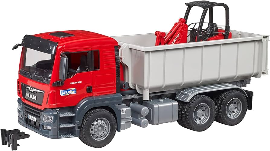 MAN TGS truck with roll-off container and Schäffer yard loader