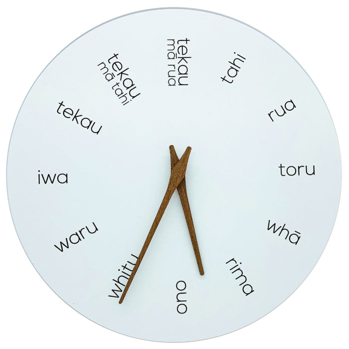 Te Reo Clock - White Wood