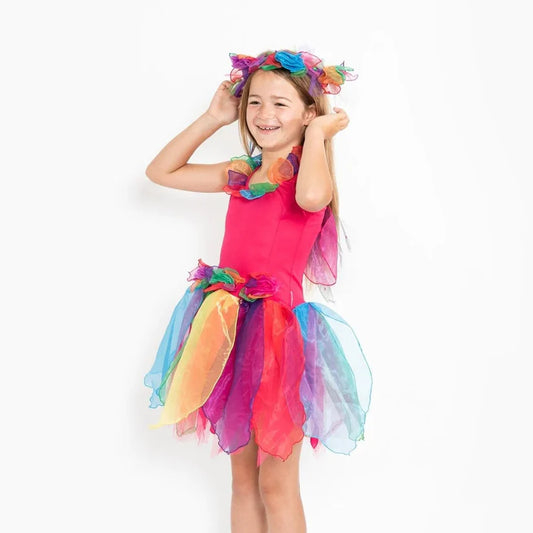 Fairy Girls Rainbow Fairy Dress and Wand - Small