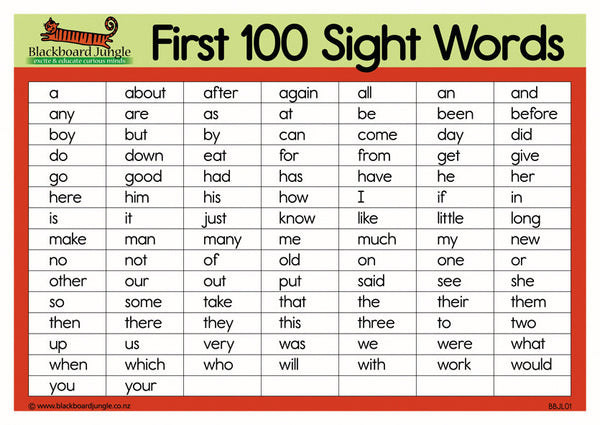 First 100 Sight Words - A5
