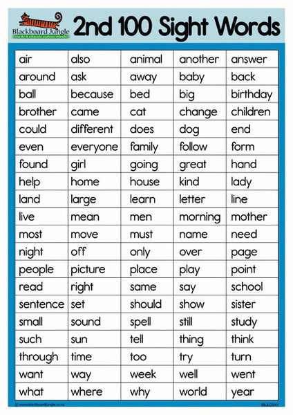 Second 100 Sight Words - A4