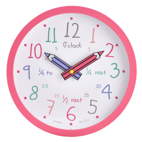 ACCTIM 'ALMA' 26cm Pink Time Teaching Wall Clock