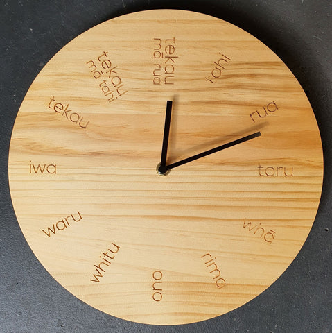 Te Reo Pine Wood Clock