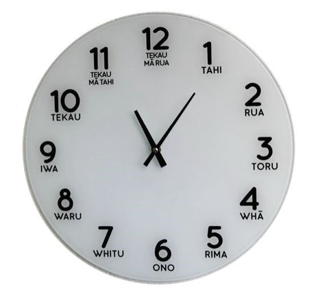 Te Reo Glass Numbers Clock (large)