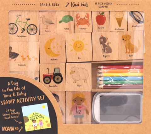 Wooden Stamp Activity Set - A Day in the Life of Tāne & Ruby